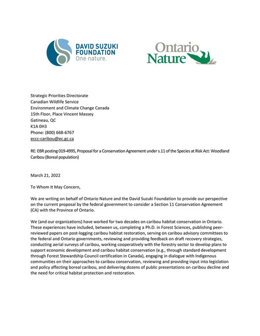 RE: EBR posting 019-4995, Proposal for a Conservation Agreement under s ...