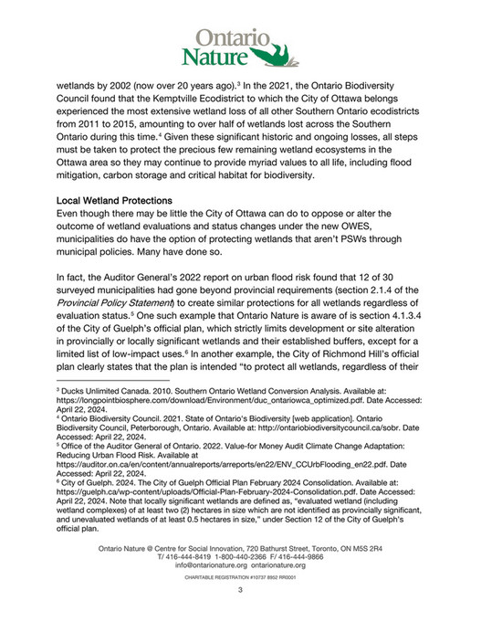 Letter to City of Ottawa re. wetland protections - Page 1