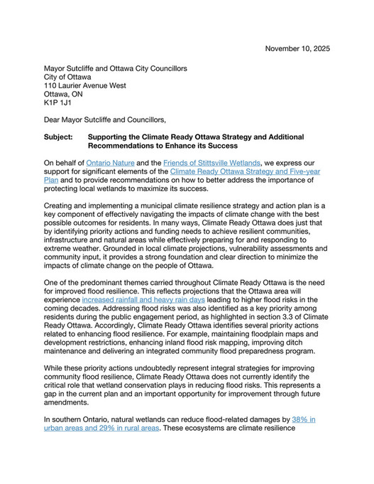 Joint Letter to City of Ottawa re. Wetlands and Climate Resiliency ...